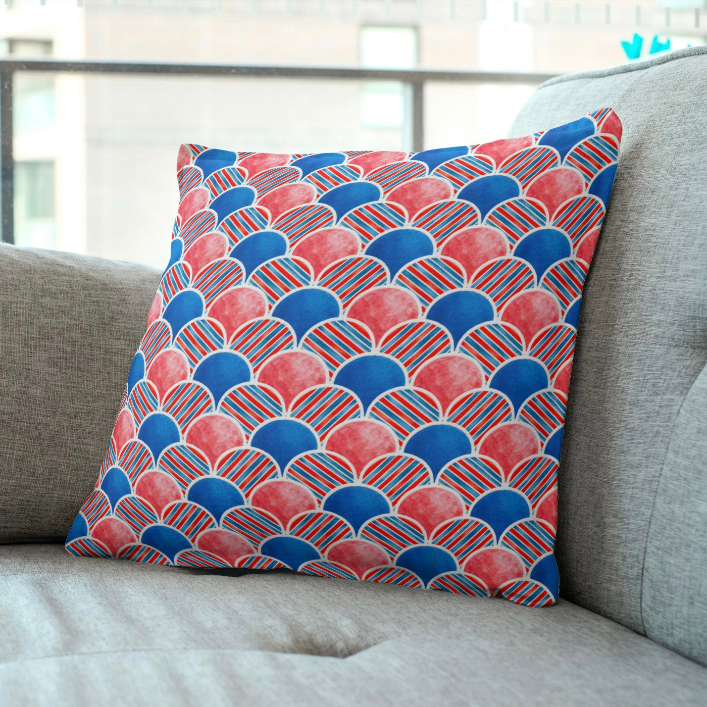 FS039 Red Blue Japanese Wave Cotton Printed Fabric