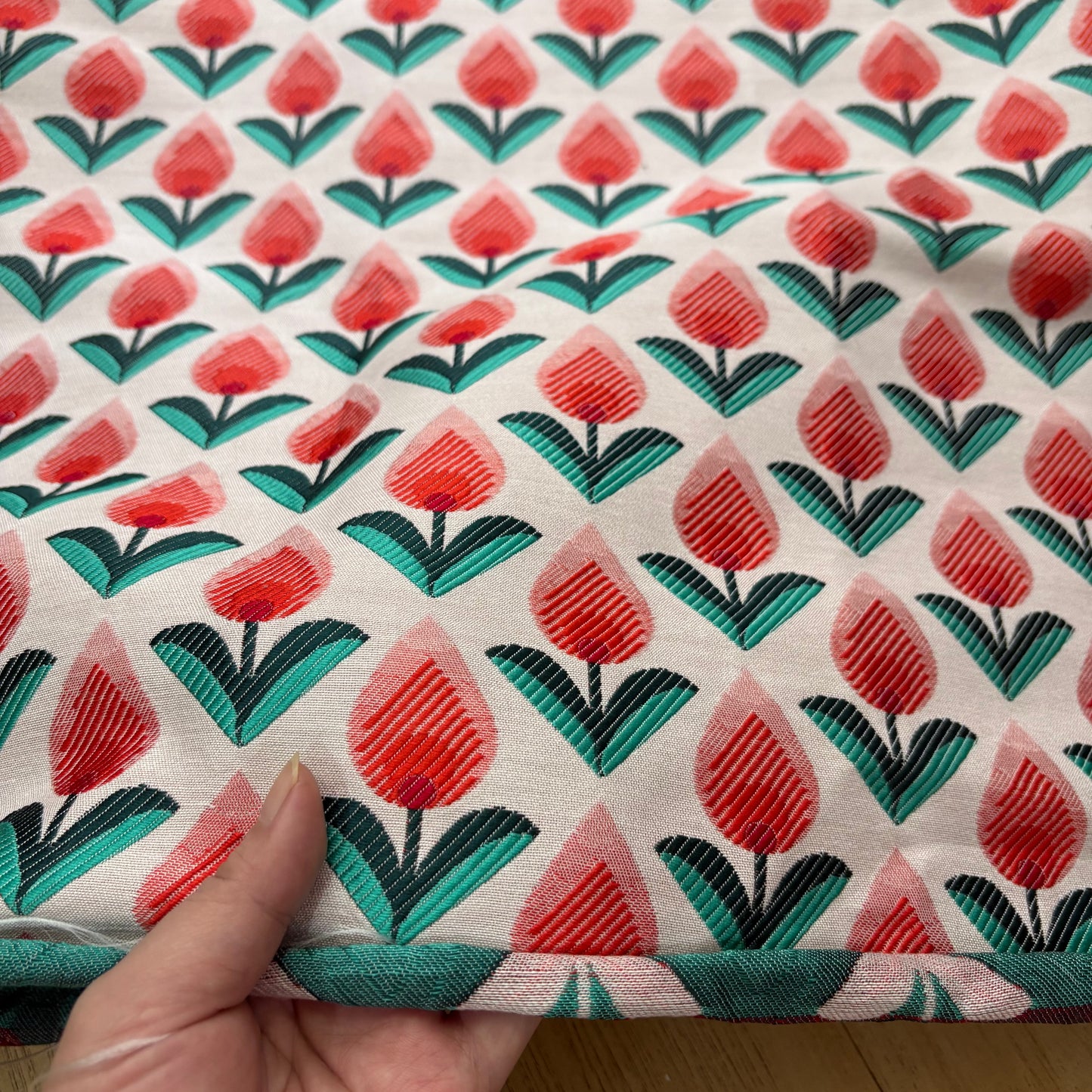 FS052 Peach Tulips Floral Jacquard Fabric