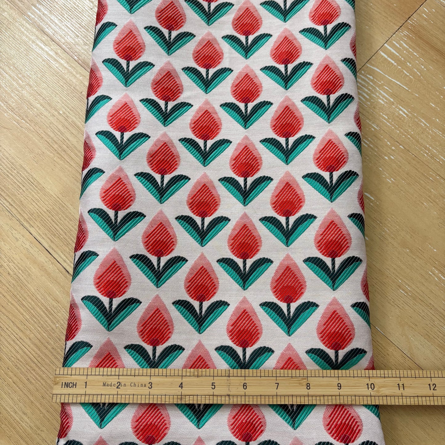 FS052 Peach Tulips Floral Jacquard Fabric
