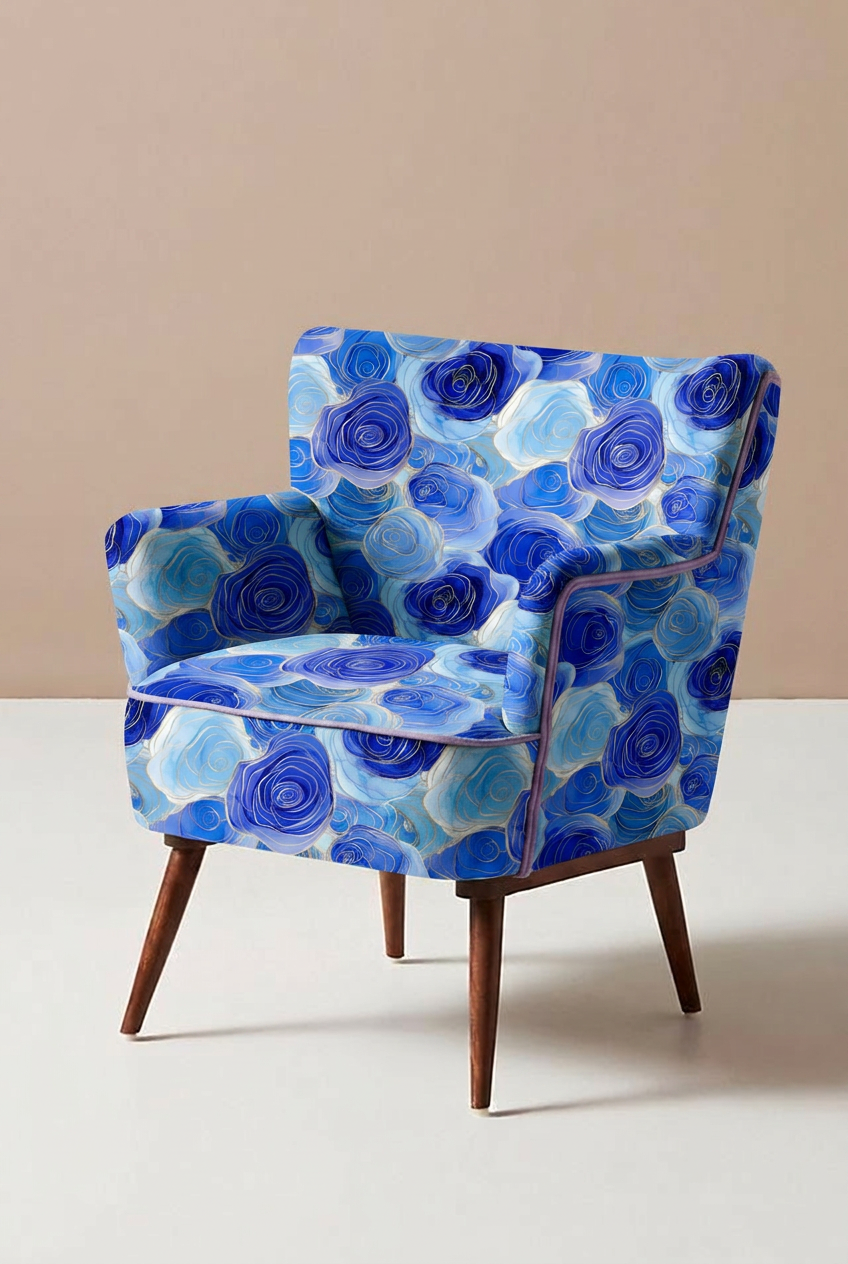 FS040 Watercolour Blue Floral Printed Fabric