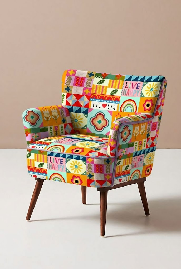 FS056 Orange Playful Abstract Printed Fabric
