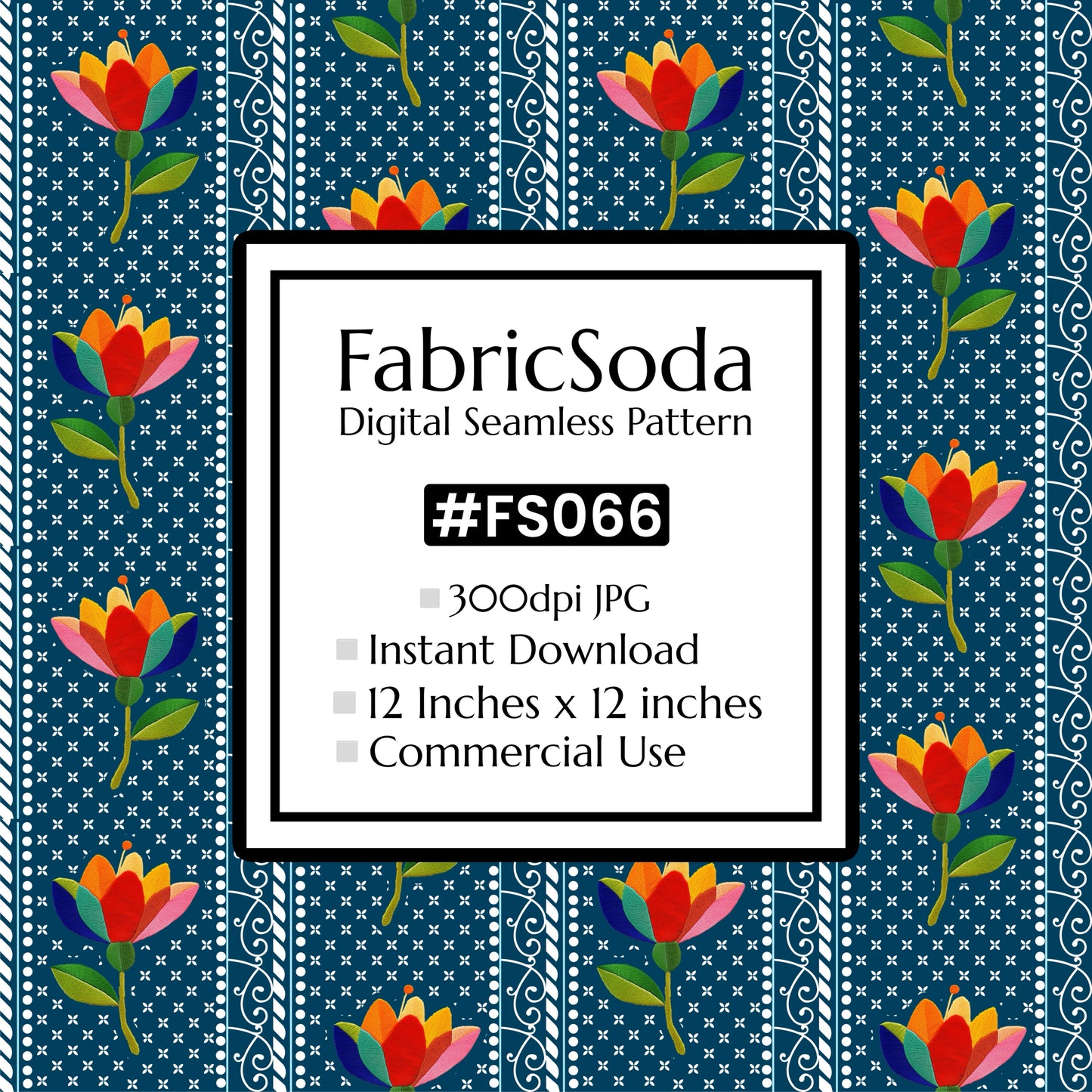FS066 Blue Floral Seamless Pattern JPG