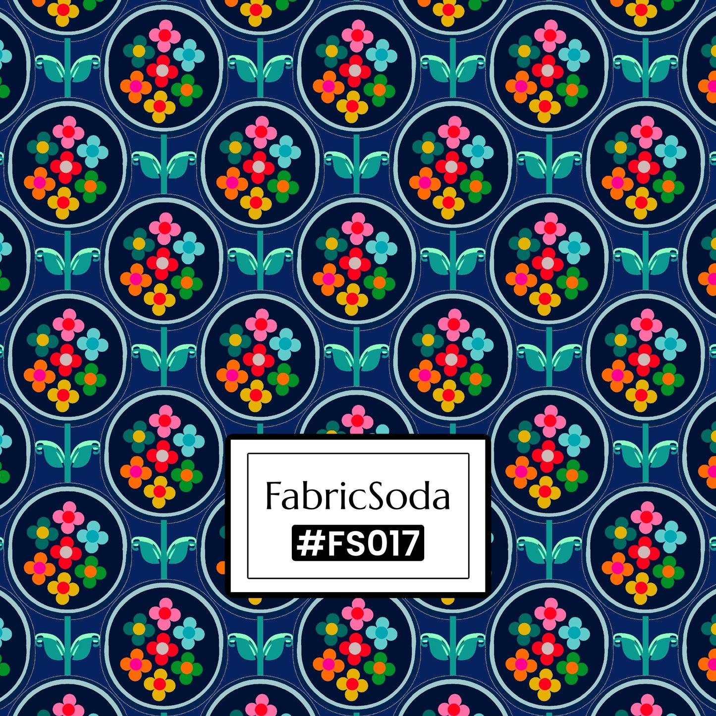 FS017 Navy Floral Cotton Printed Fabric