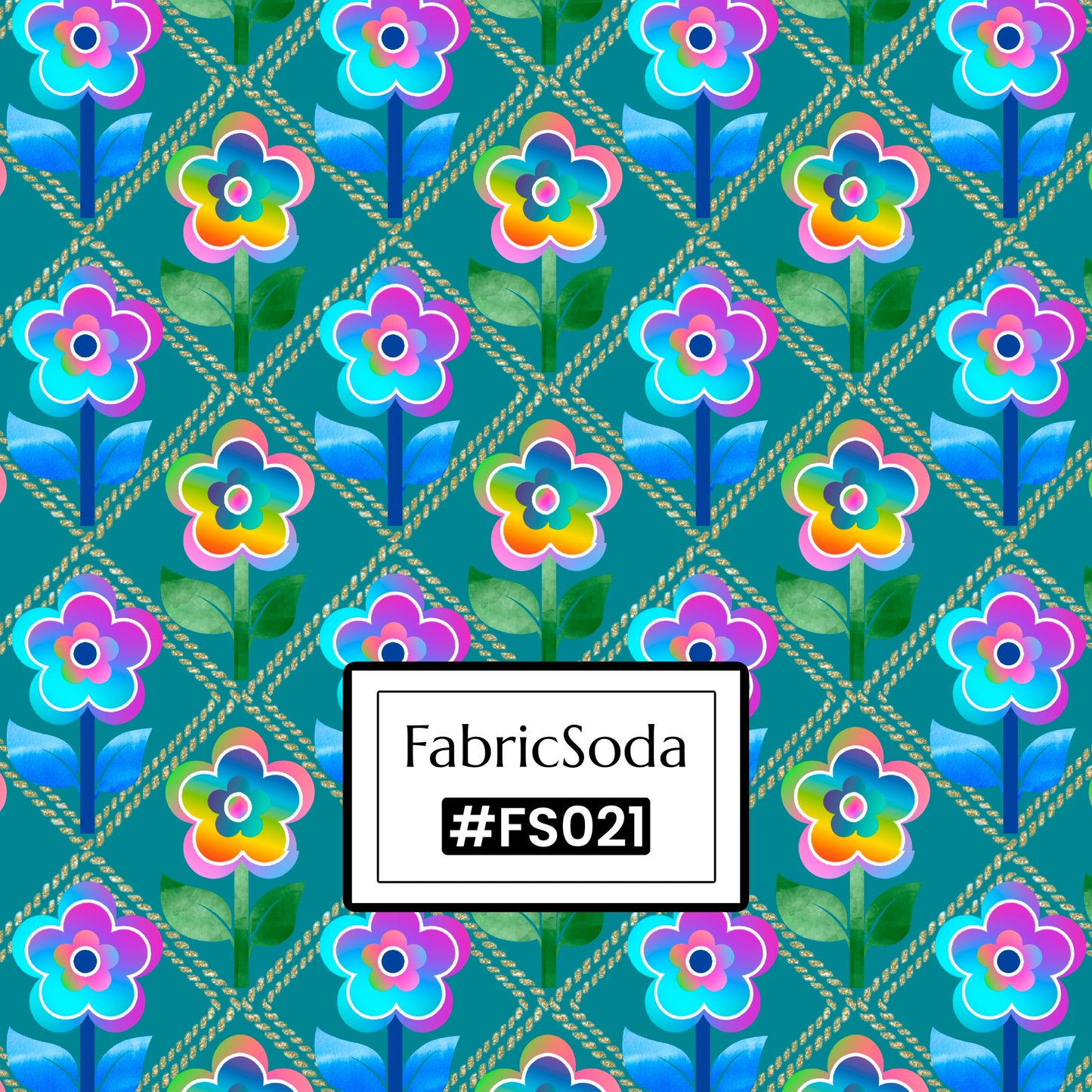FS021 Green & Blue Watercolour Floral Cotton Printed Fabric