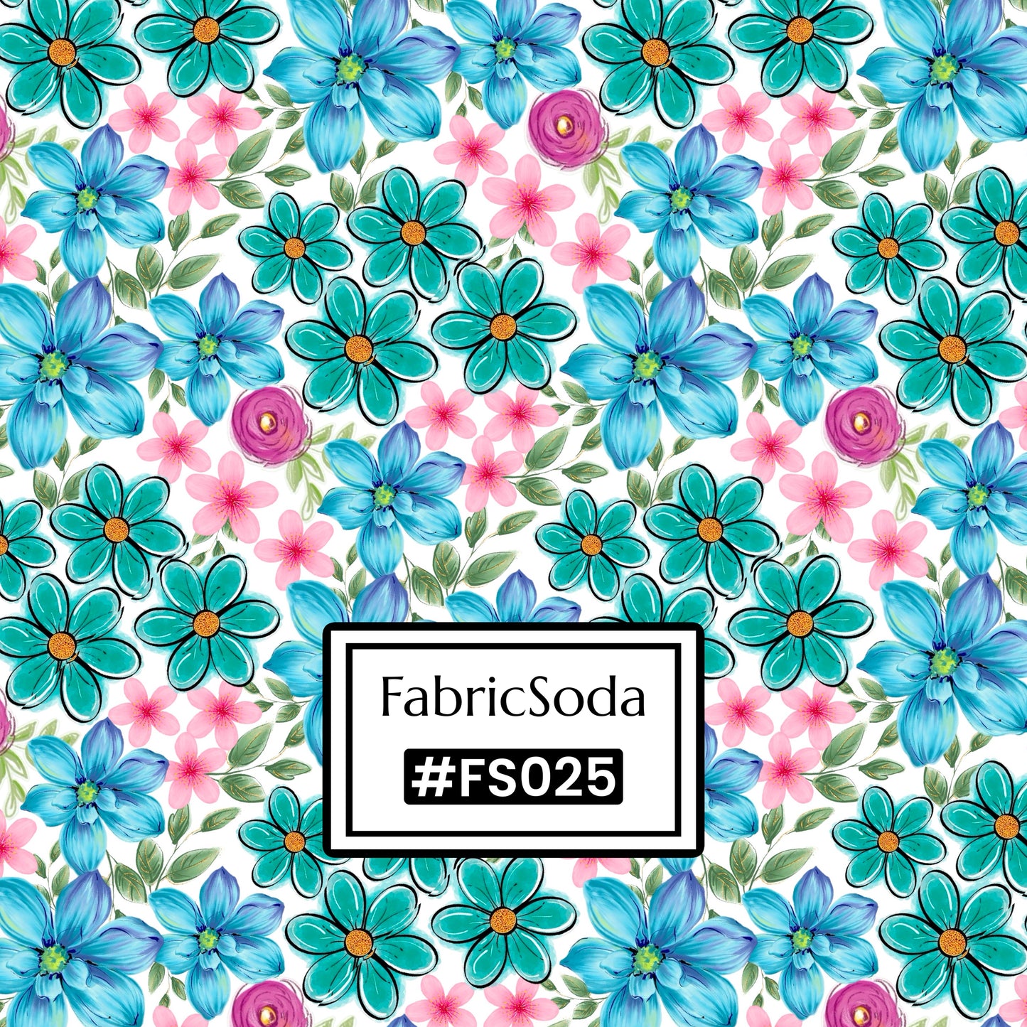 FS025 Watercolour Blue Floral Cotton Printed Fabric