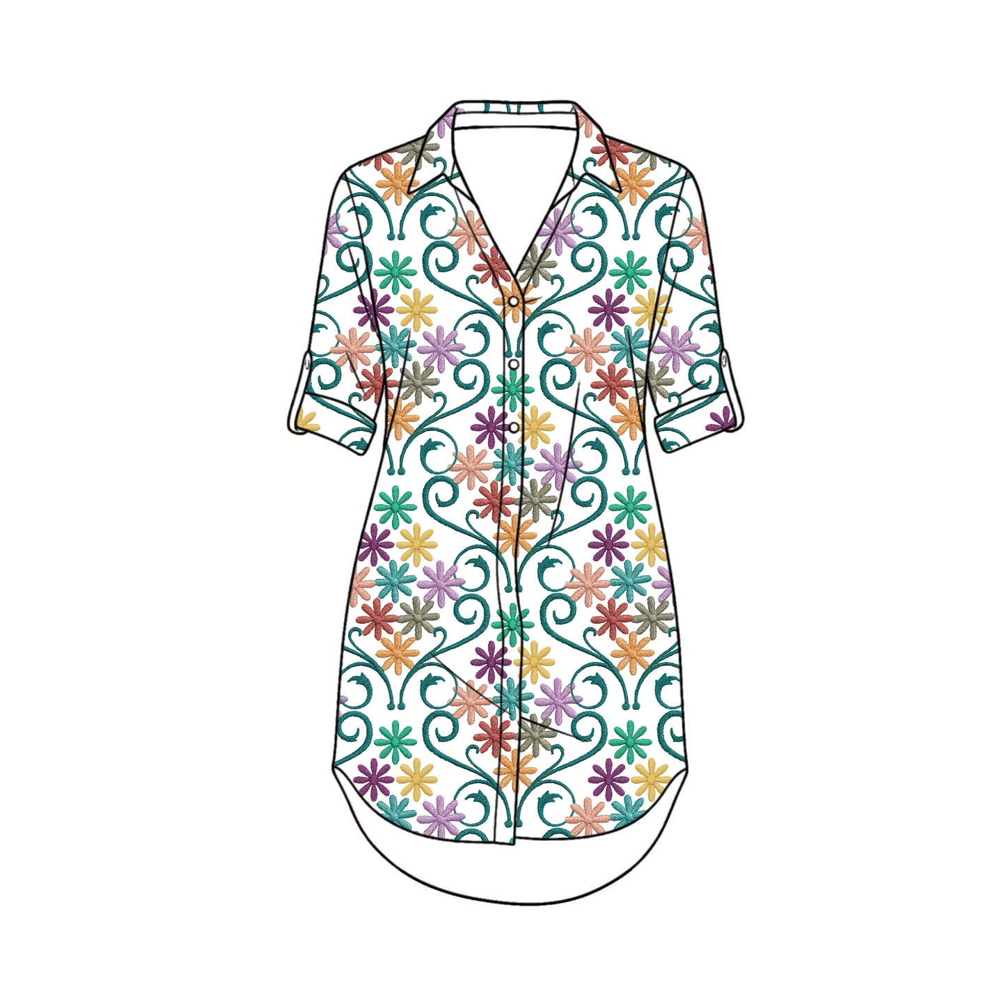 FS028 Embroidery Effect Floral Cotton Printed Fabric