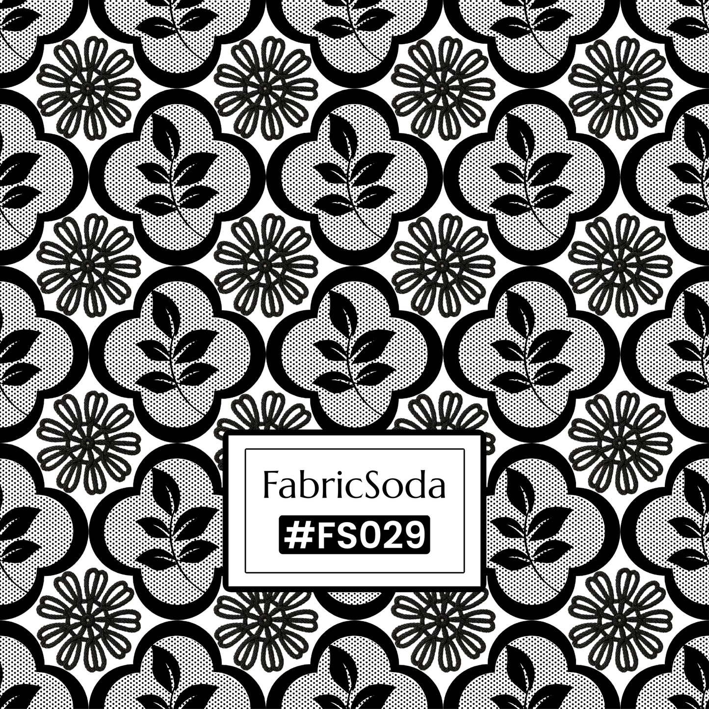 FS029 Black Lace Floral Cotton Printed Fabric by the yard
