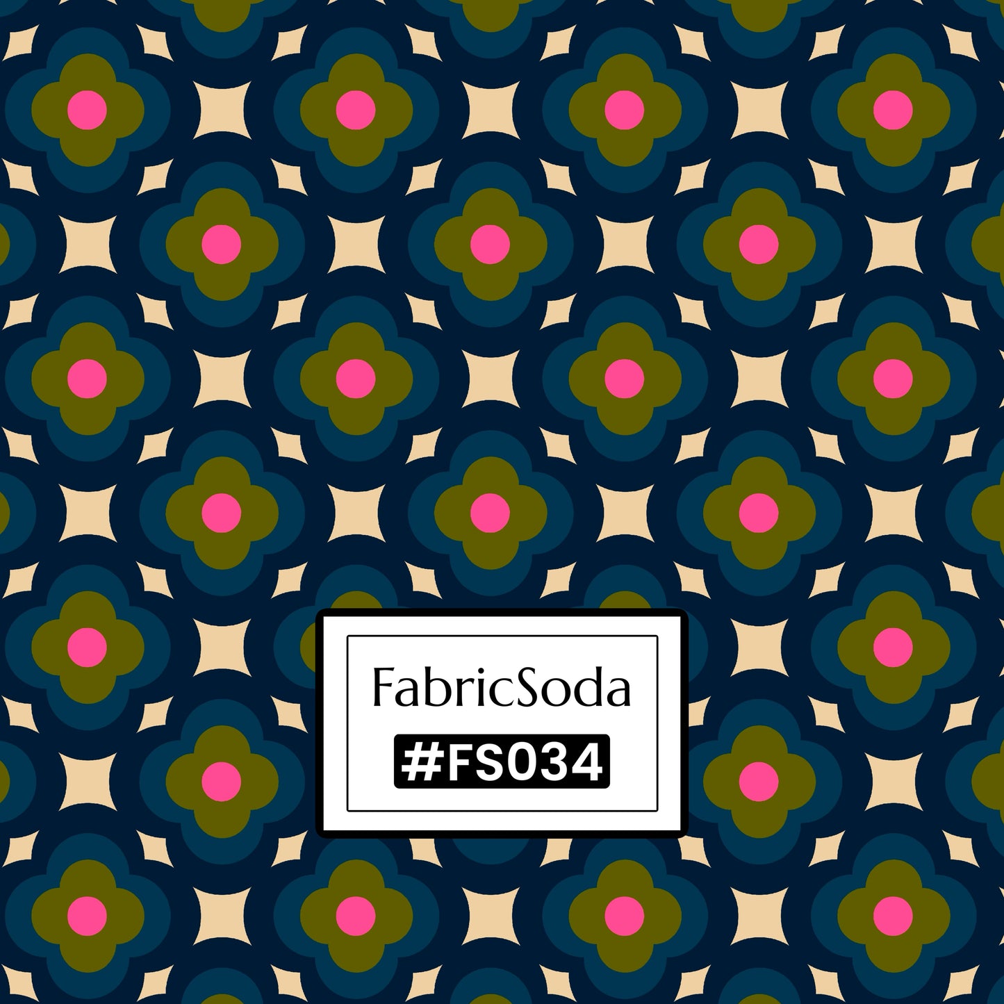 FS034 Navy on Beige Geometric Cotton Printed Fabric