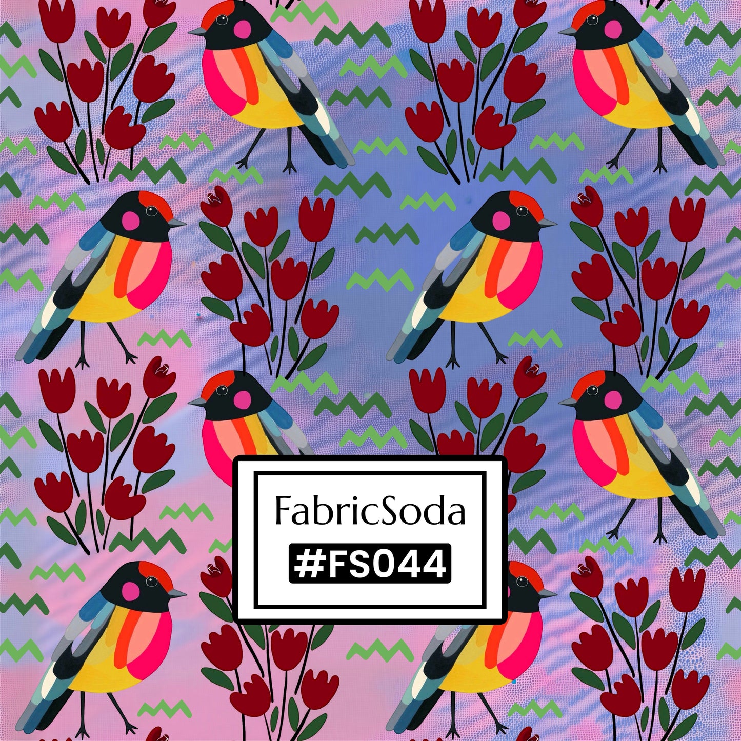 FS044 Purple Bird Floral Cotton Printed Fabric