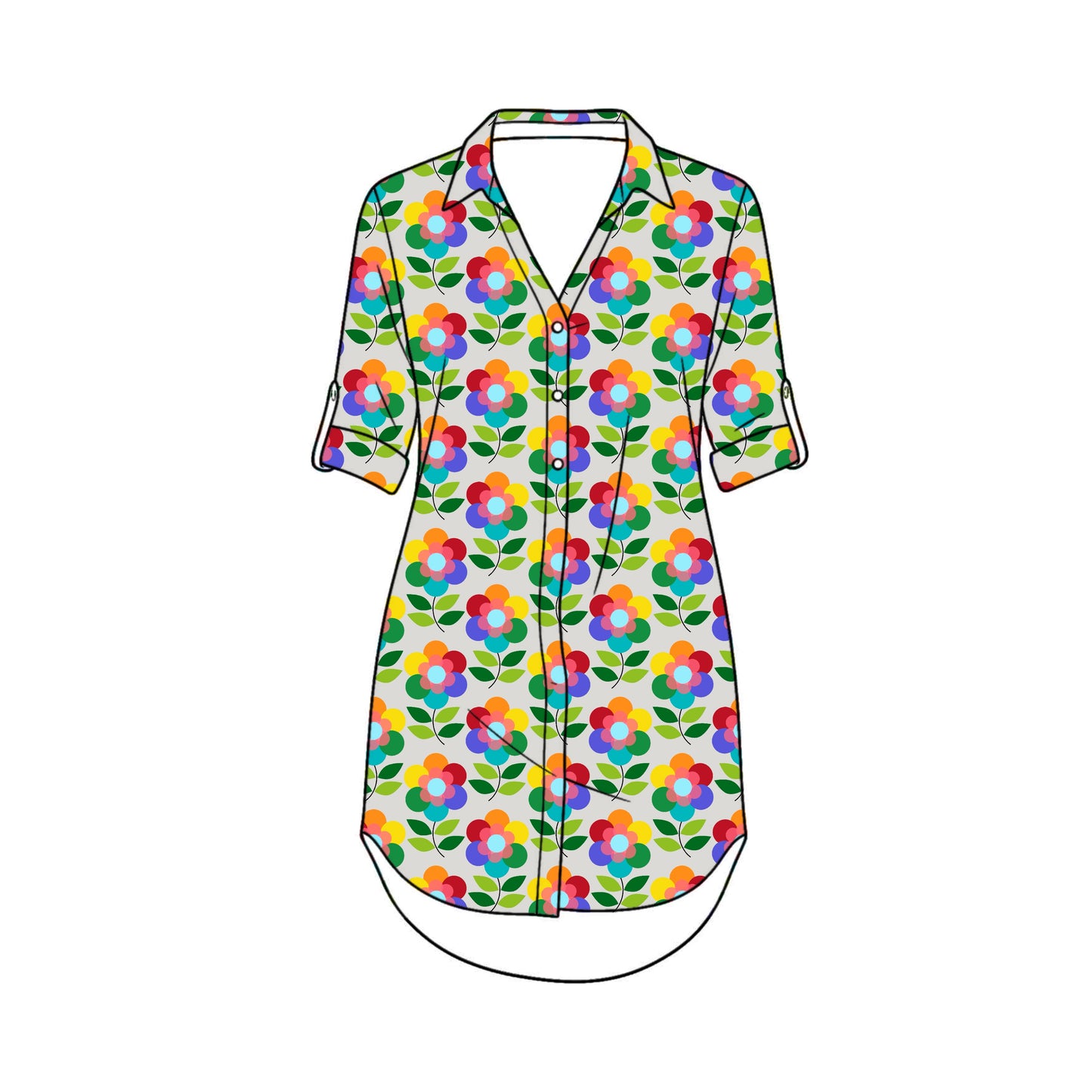 FS051 Rainbow Flower Cotton Printed Fabric