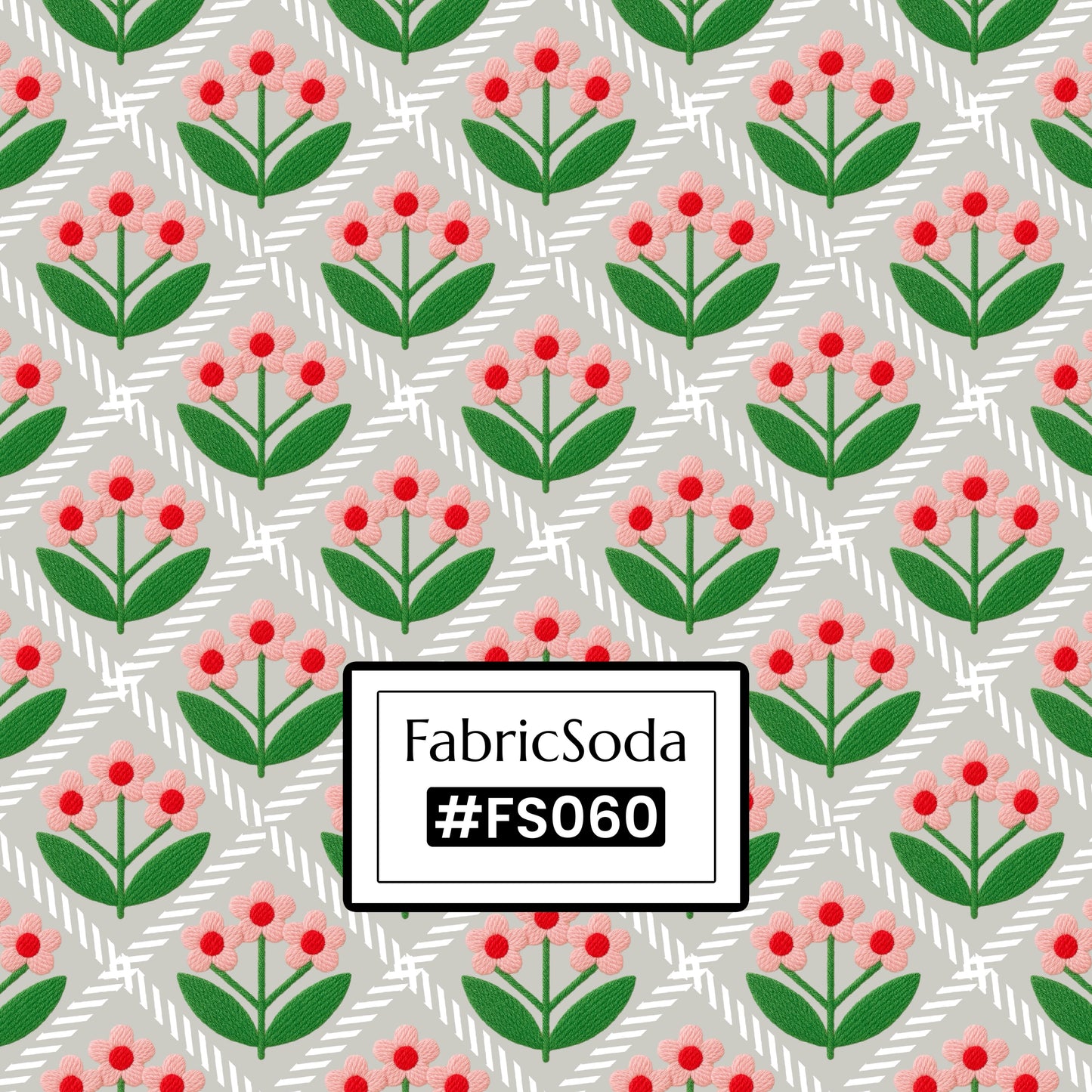 FS060 White Flower Checkered Cotton Printed Fabric