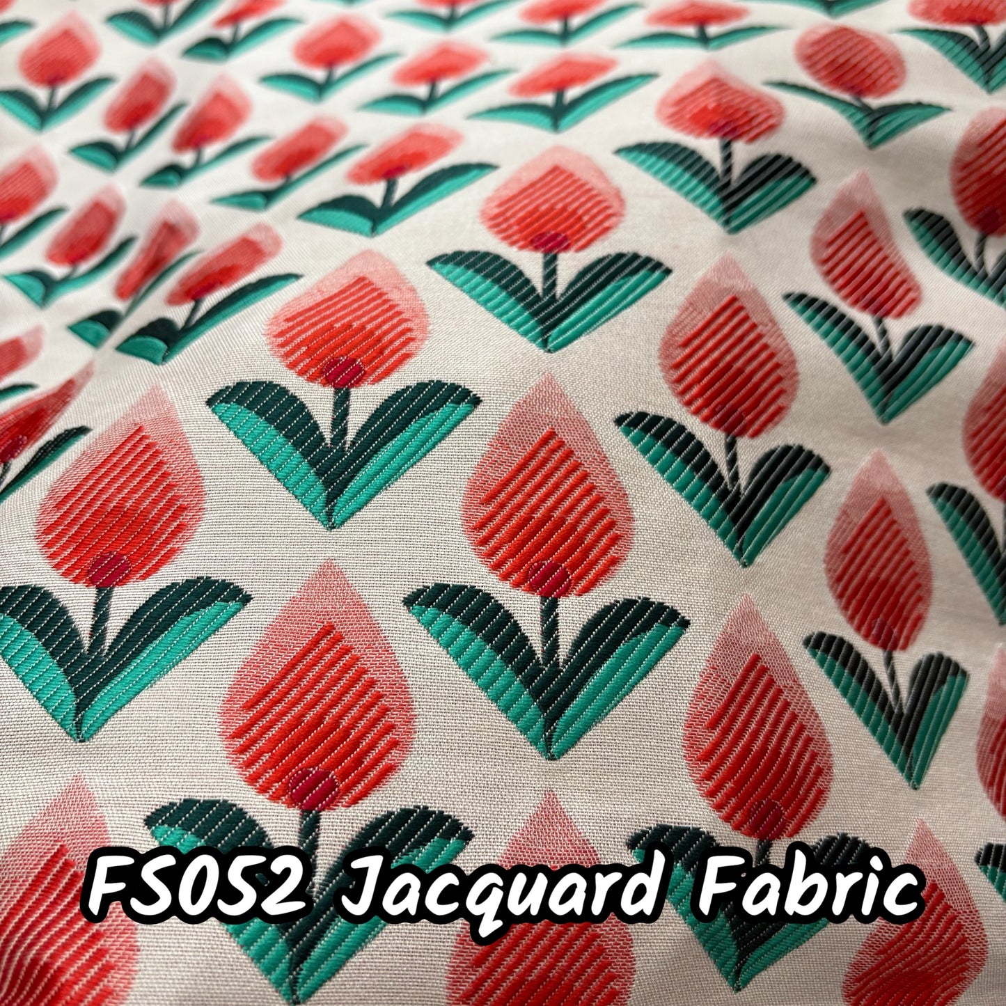FS052 Peach Tulips Floral Jacquard Fabric