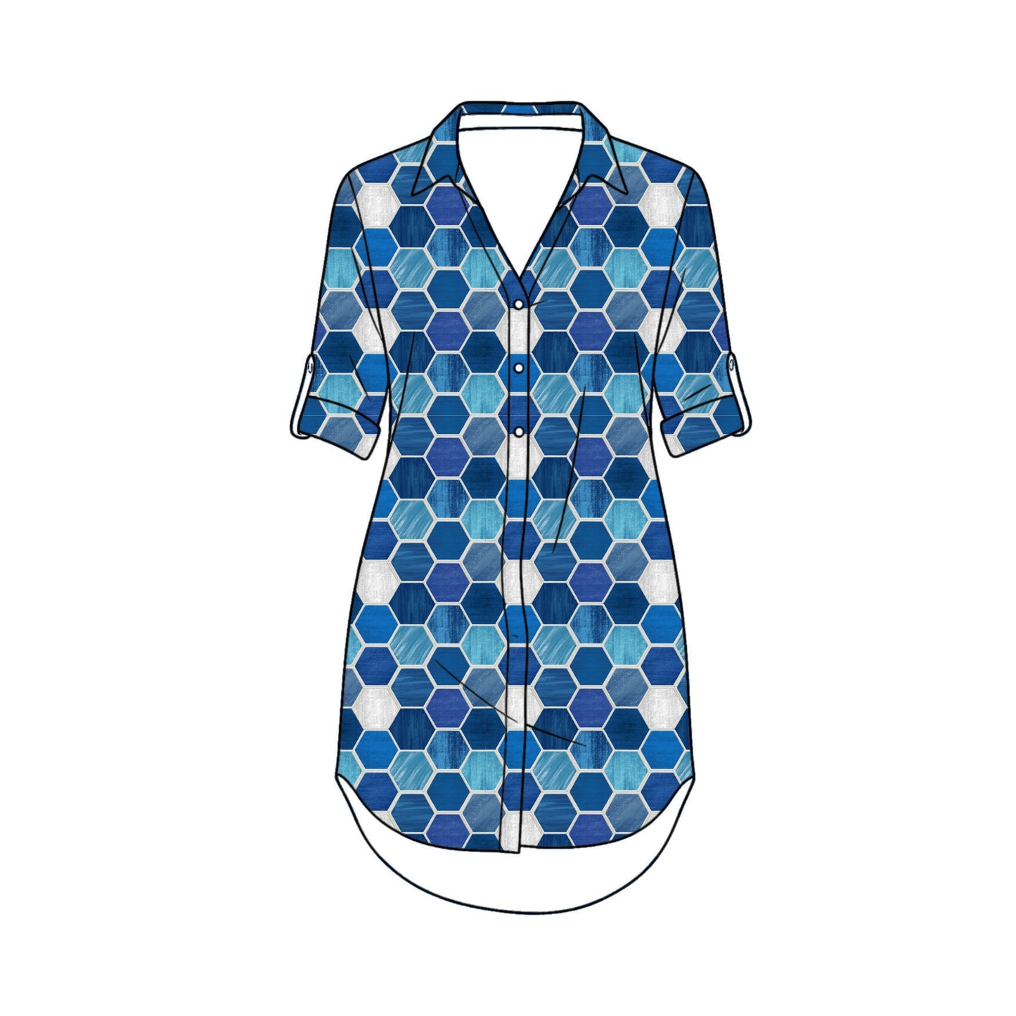 FS070 Blue Shades Geometric Cotton Printed Fabric