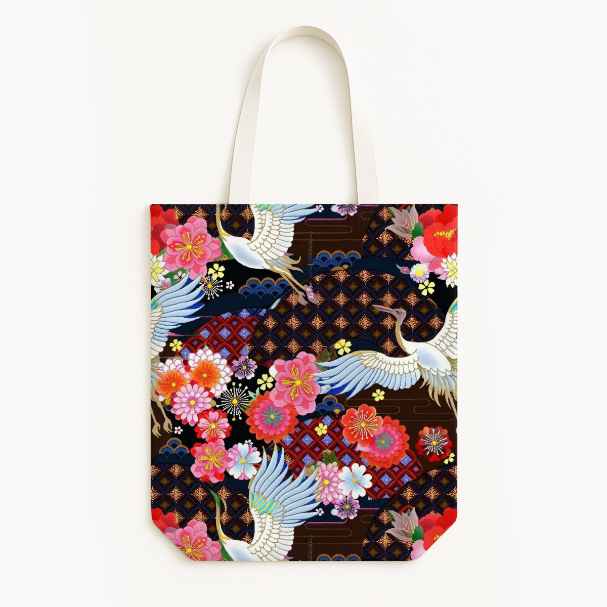 FS074 Japanese Style Crane Floral Cotton Printed Fabric