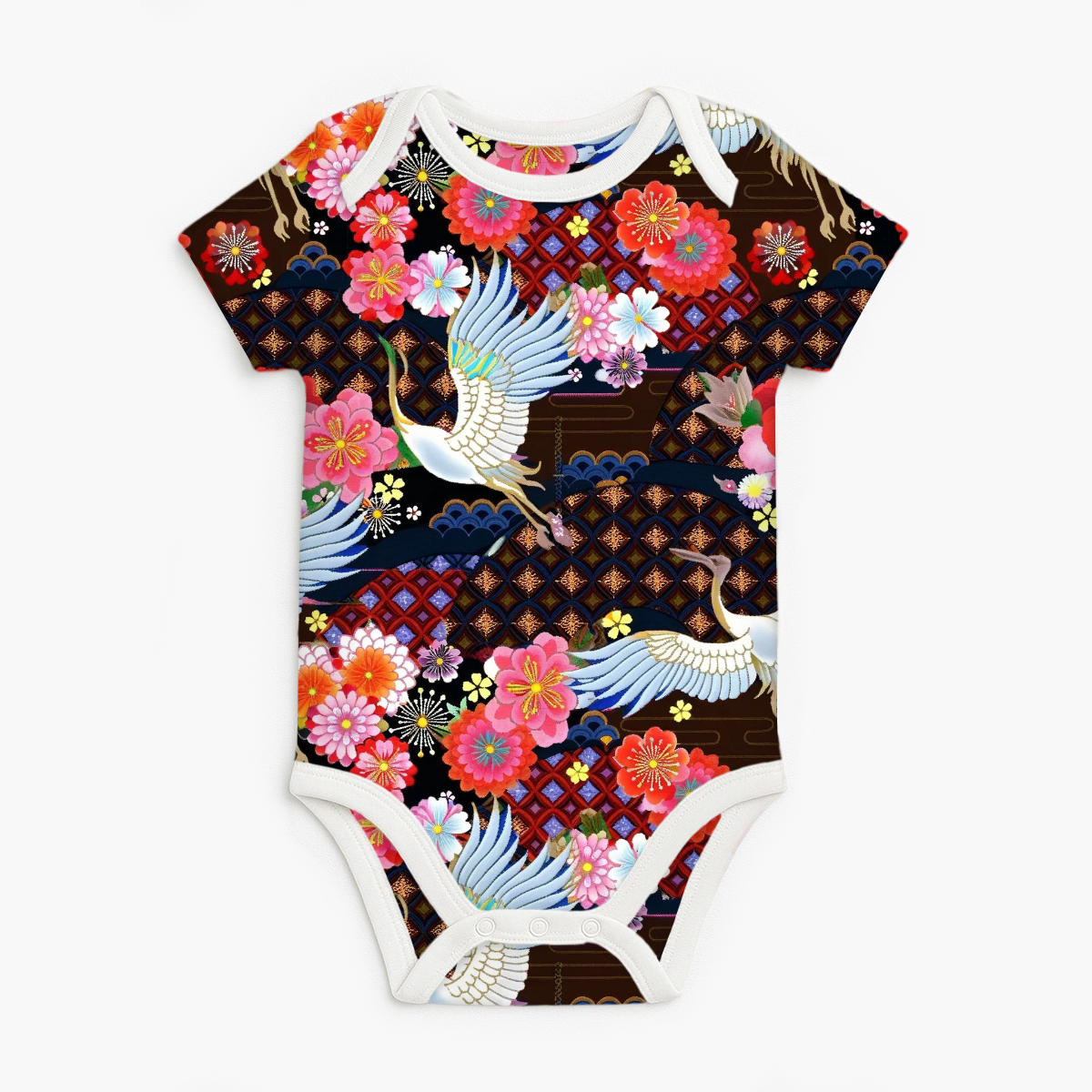 FS074 Japanese Style Crane Floral Seamless Pattern JPG