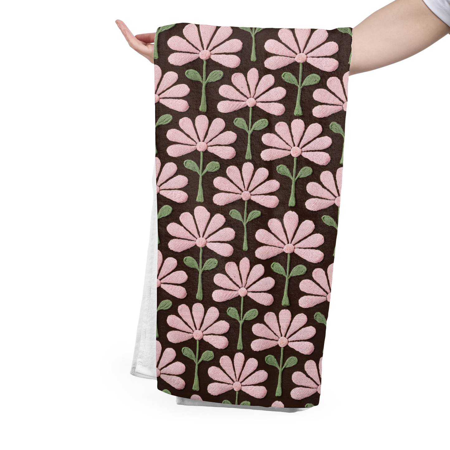 FS080 Pink Flower Embroidery Effect Cotton Printed Fabric