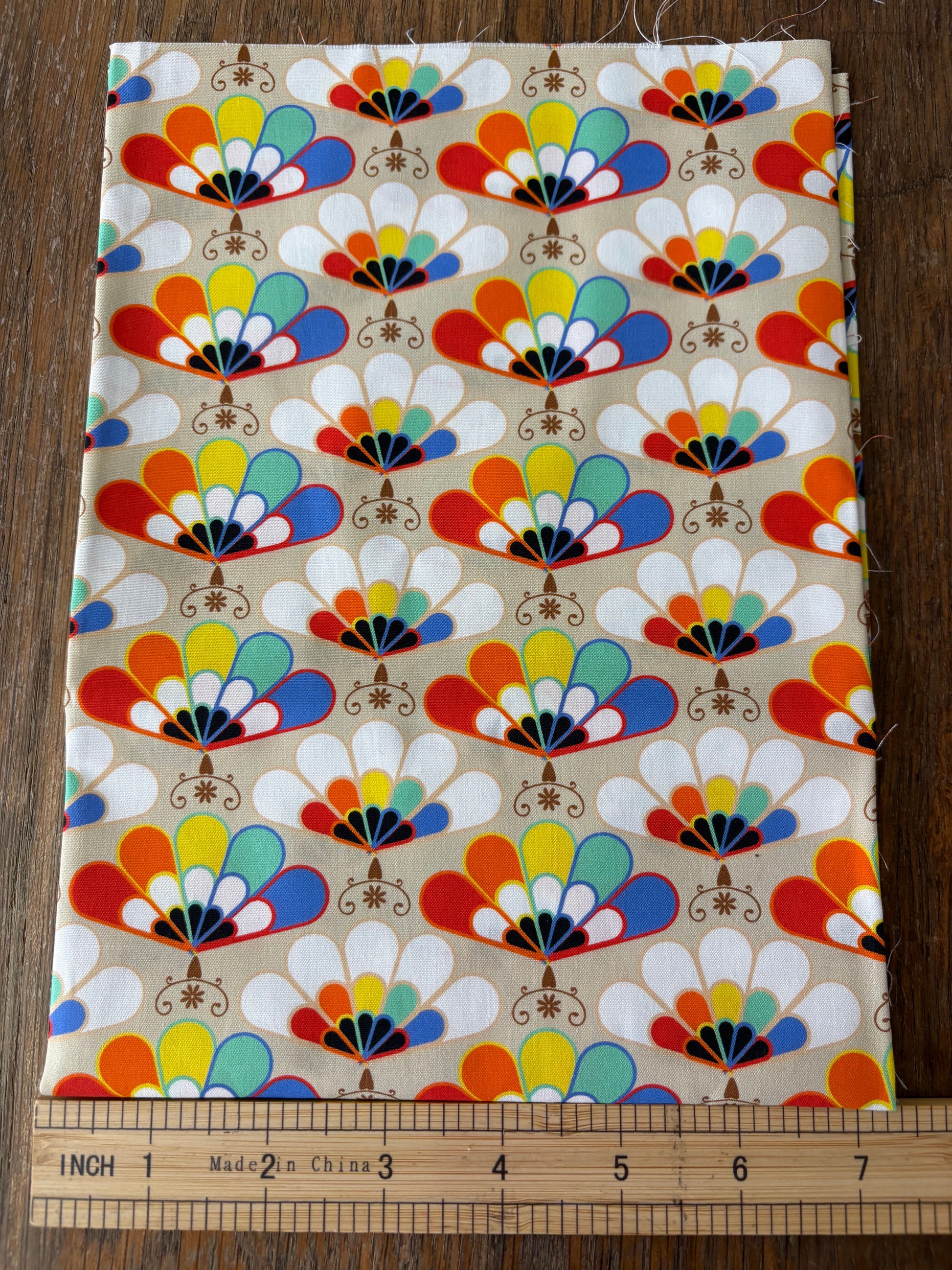 FS019 Beige Japanese Scallops Cotton Printed Fabric