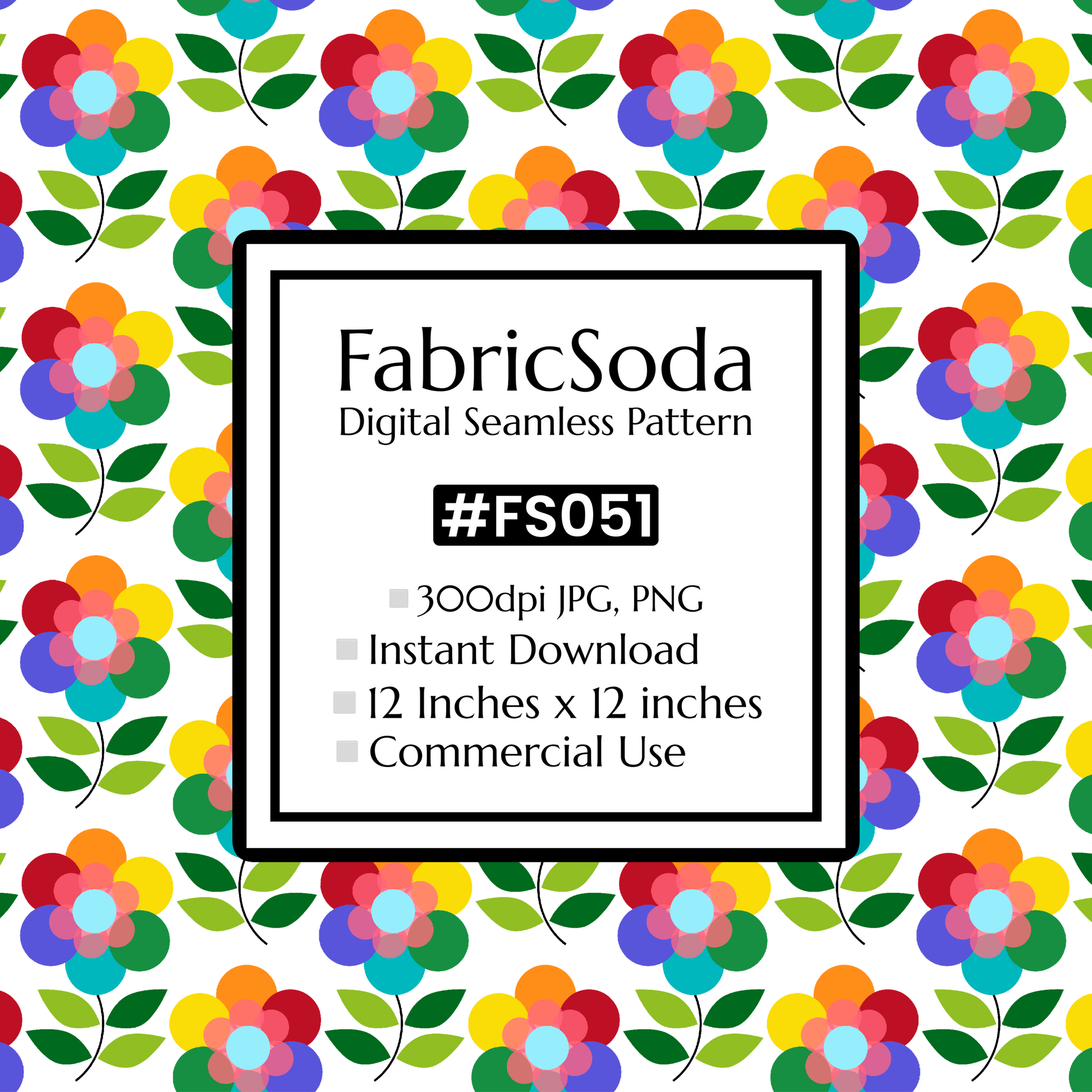FS051 Rainbow Flower Seamless Pattern JPG PNG