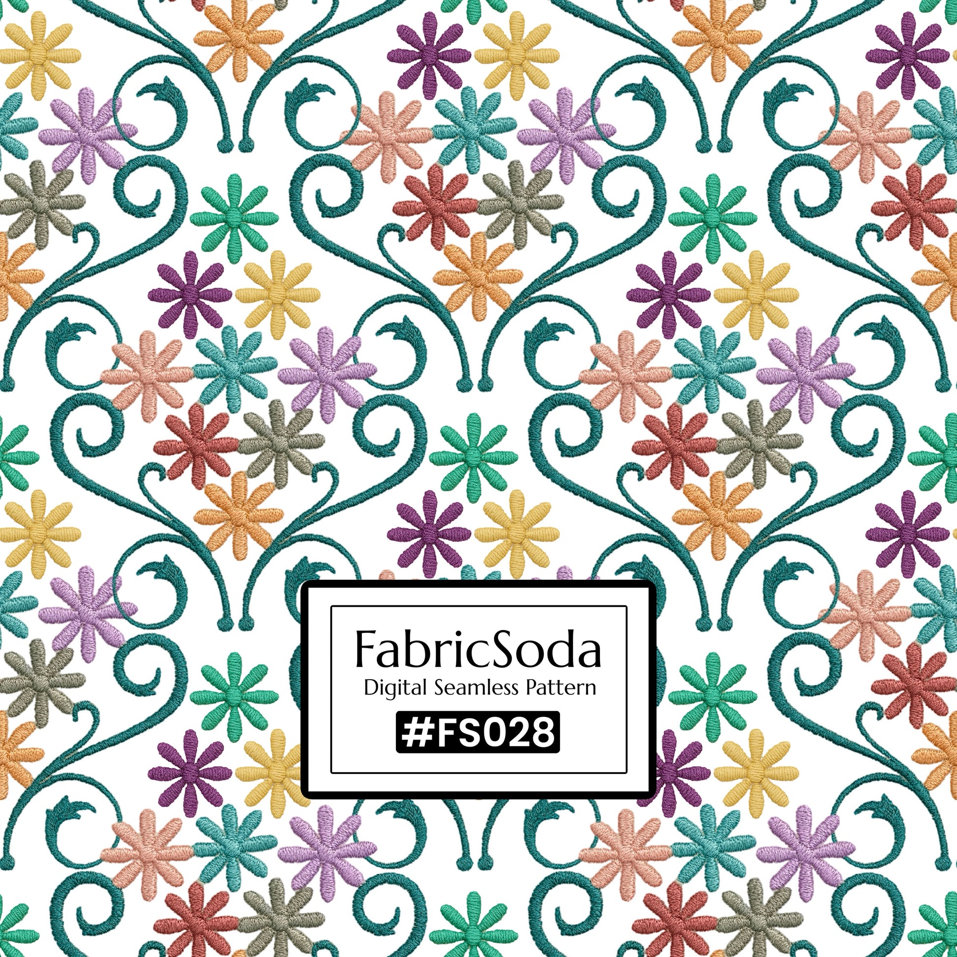 FS028 Embroidery Effect Floral Seamless Pattern JPG PNG
