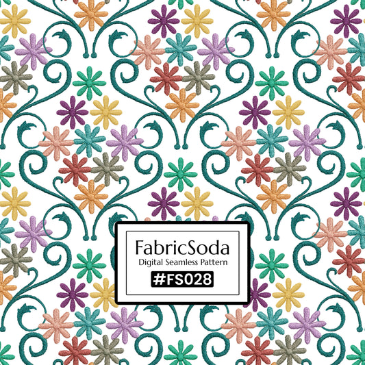 FS028 Embroidery Effect Floral Seamless Pattern JPG PNG