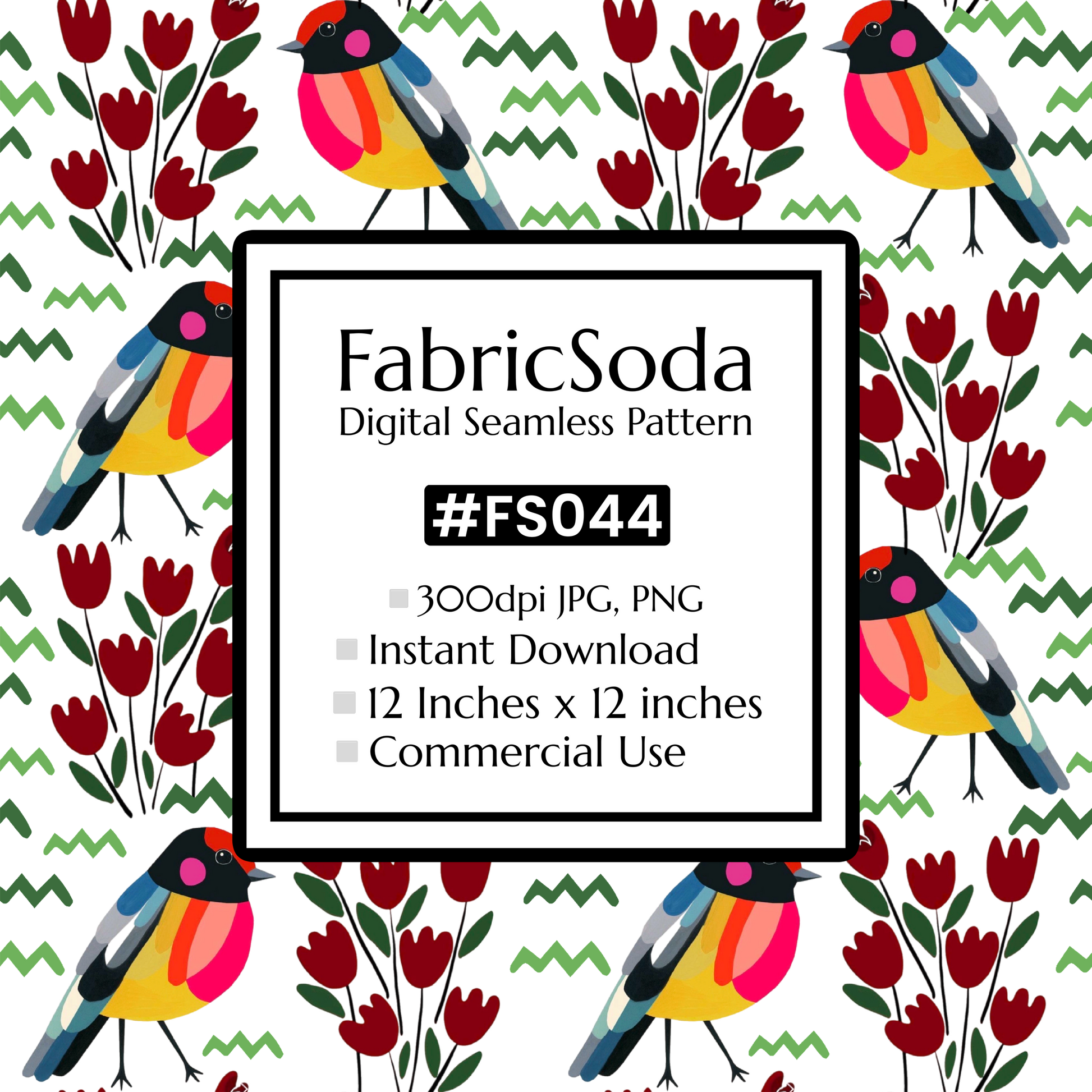 FS044 Purple Bird Floral Seamless Pattern JPG PNG