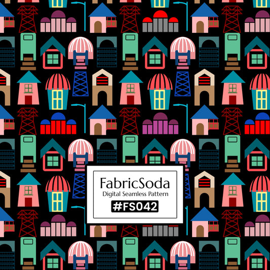 FS042 Cartoon House Seamless Pattern JPG PNG