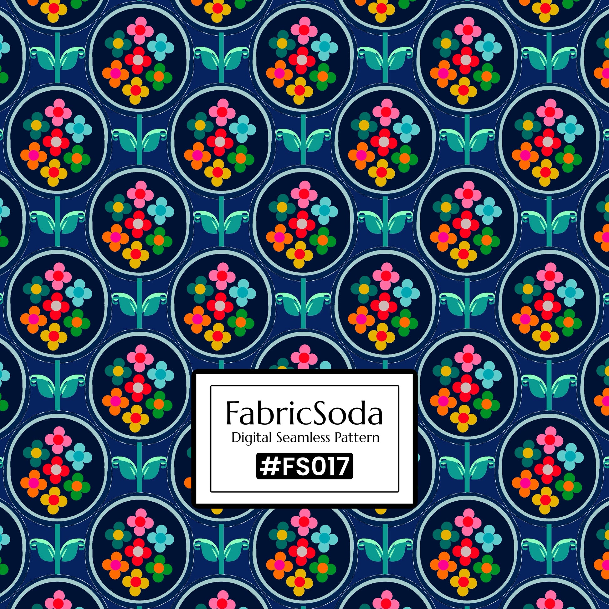 FS017 Navy Geometric Floral Seamless Pattern JPG PNG