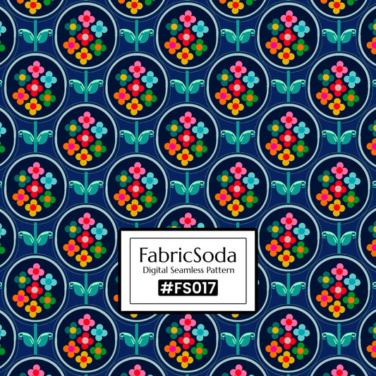 FS017 Navy Geometric Floral Seamless Pattern JPG PNG
