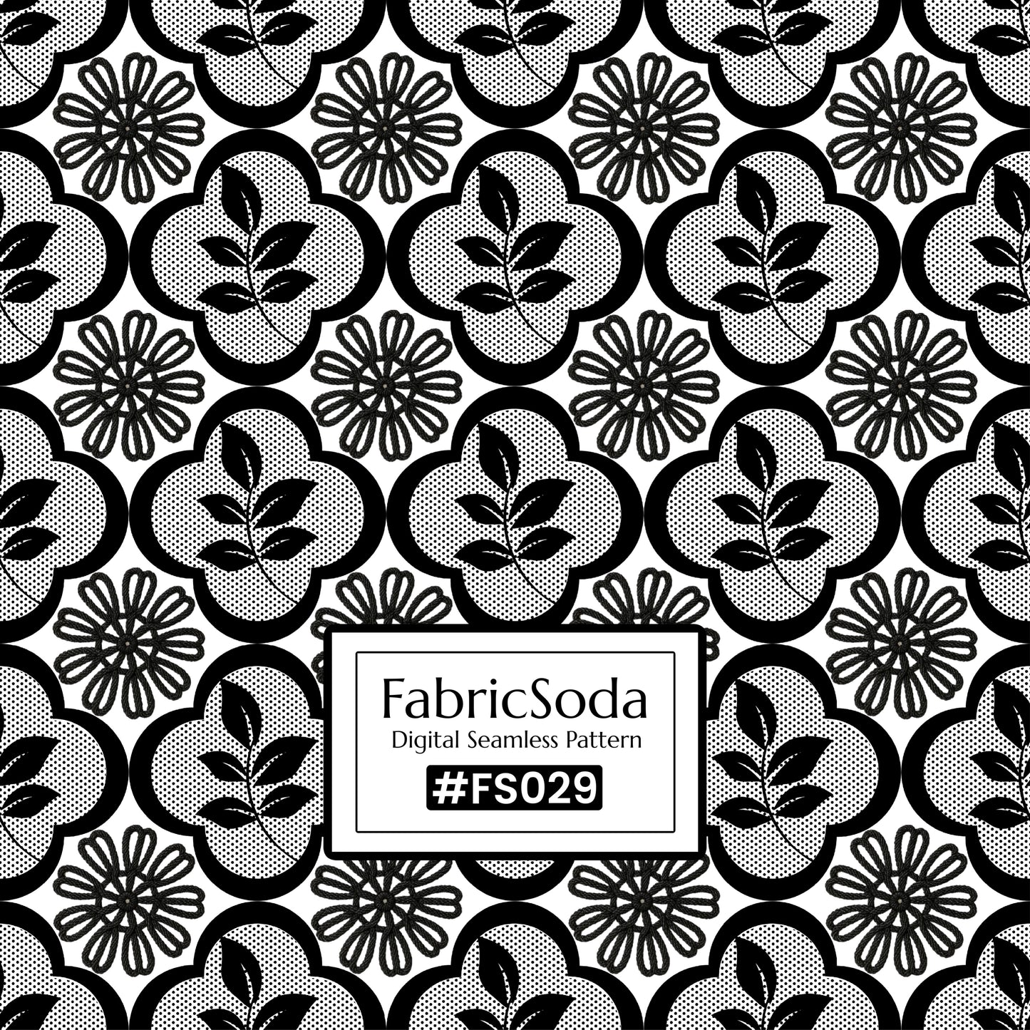 FS029 Black Lace Floral Printed Fabric