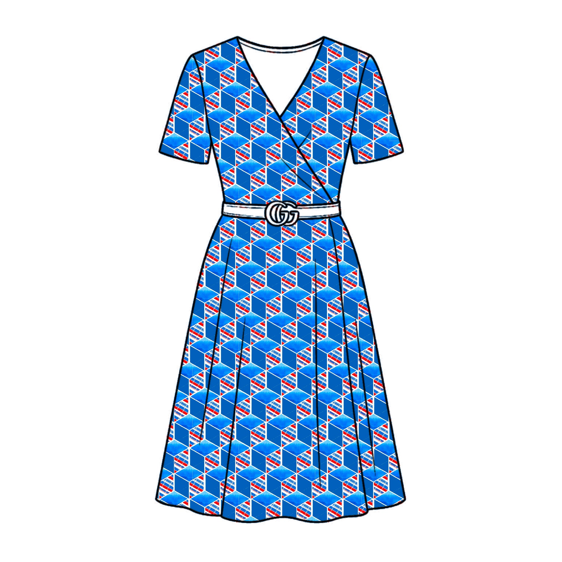 FS041 Blue Cube Geometric Cotton Printed Fabric