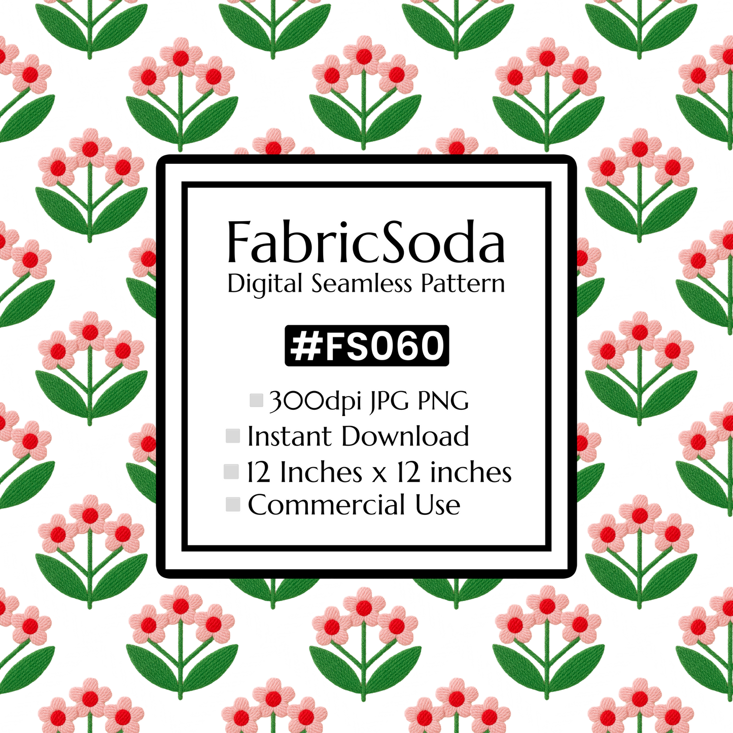 FS060 Embroidery Effect Floral Seamless Pattern JPG PNG