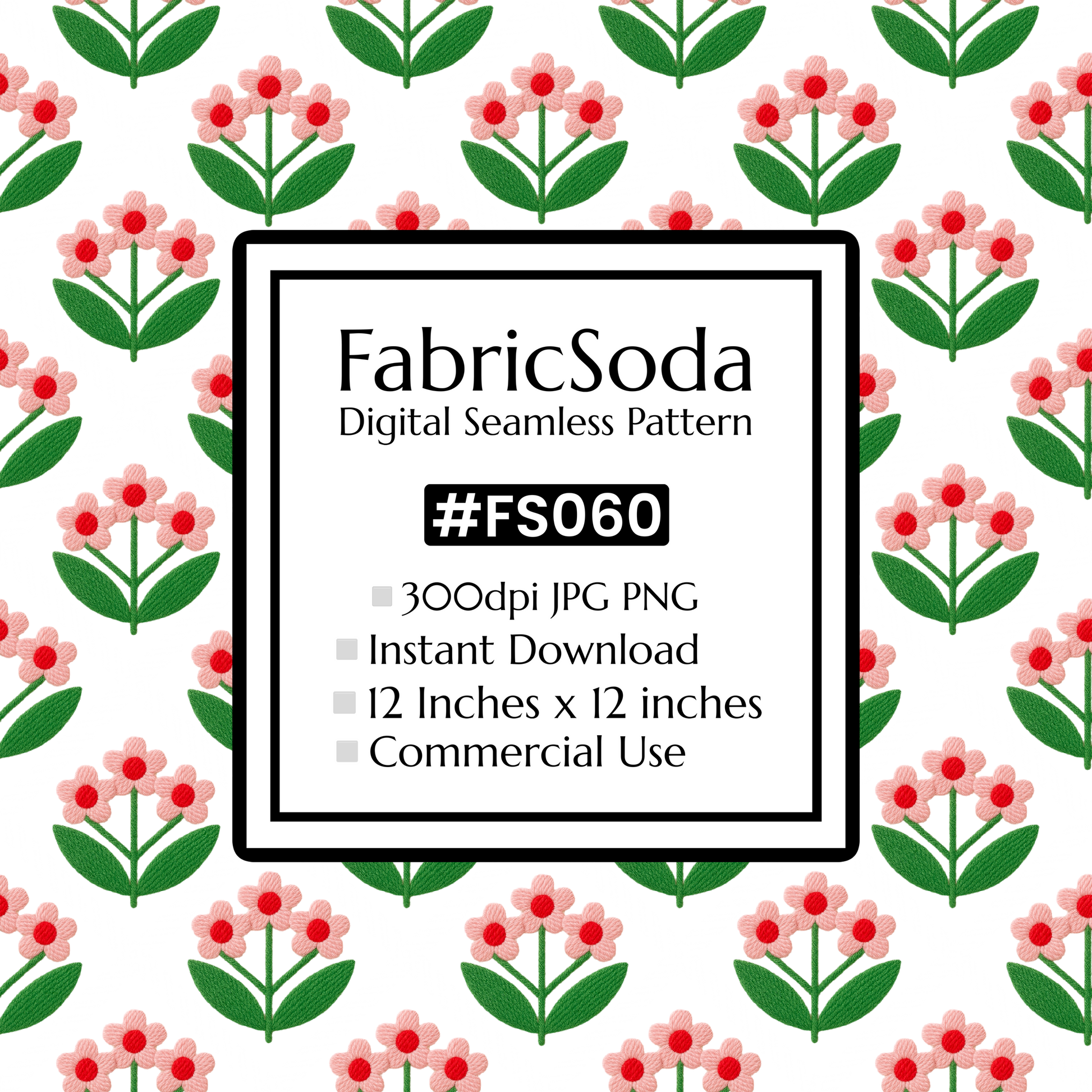 FS060 Embroidery Effect Floral Seamless Pattern JPG PNG