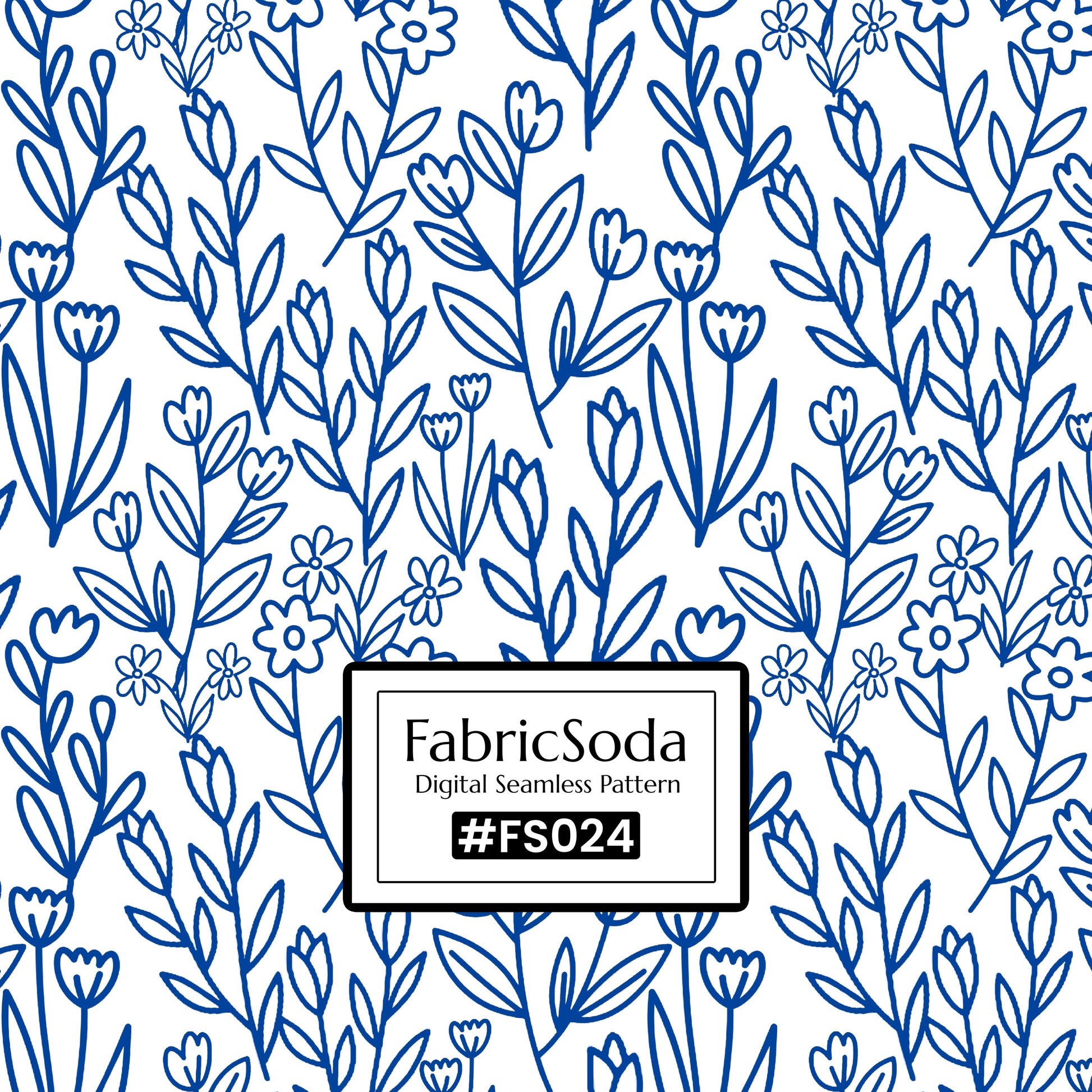 FS024 Blue Line Art Floral Seamless Pattern JPG PNG