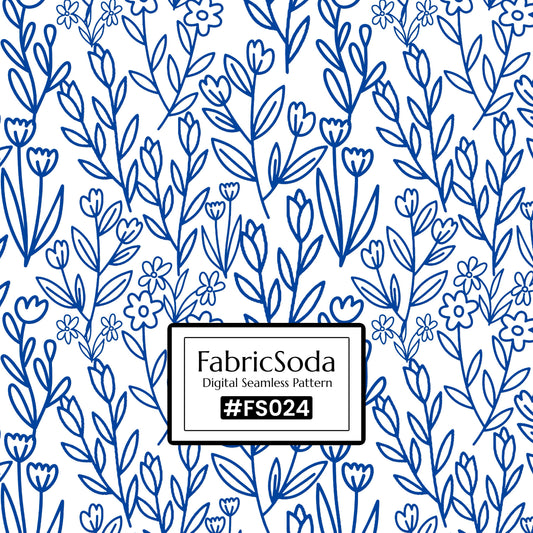 FS024 Blue Line Art Floral Seamless Pattern JPG PNG