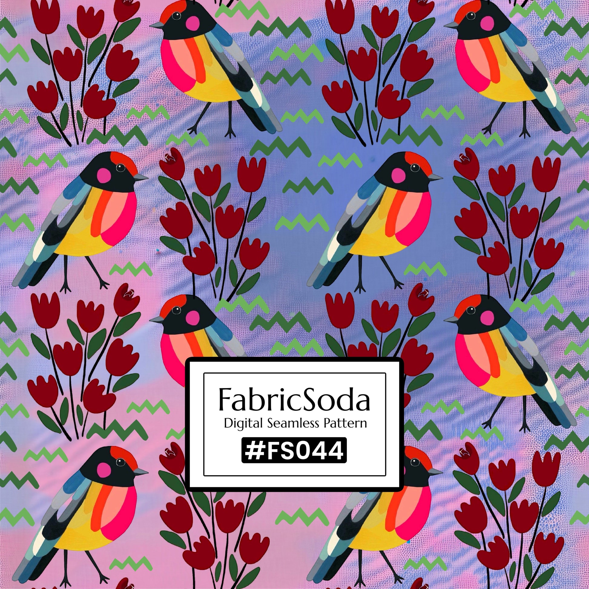 FS044 Purple Bird Floral Seamless Pattern JPG PNG