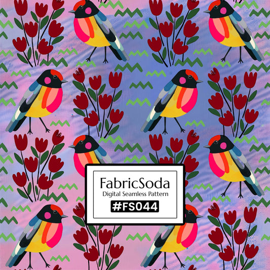 FS044 Purple Bird Floral Seamless Pattern JPG PNG