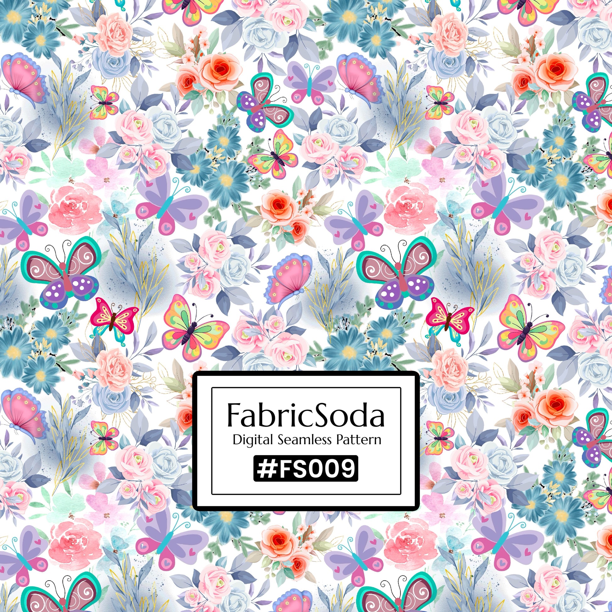 #FS009 Watercolour Butterfly Floral Seamless Pattern JPG PNG