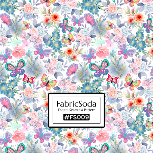 #FS009 Watercolour Butterfly Floral Seamless Pattern JPG PNG