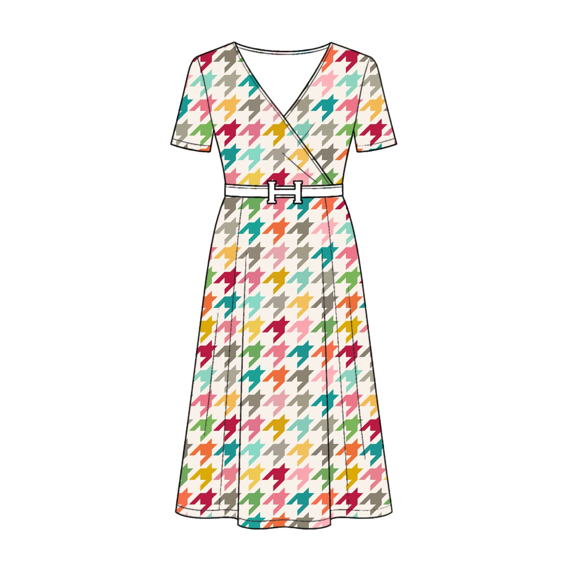 FS073 Multicolour Houndstooth Cotton Printed Fabric