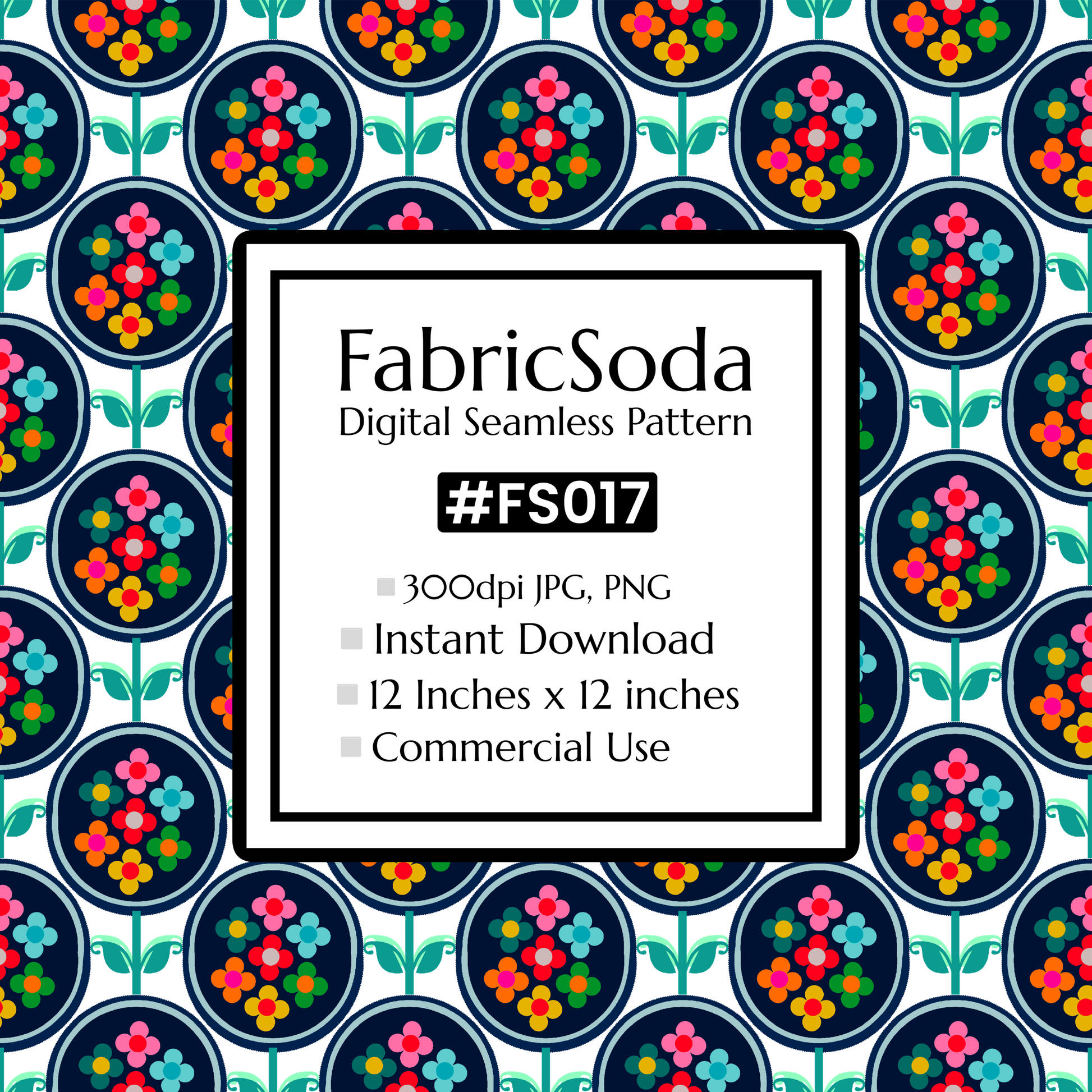FS017 Navy Geometric Floral Seamless Pattern JPG PNG