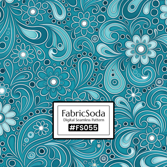 FS055 Teal Paisley Seamless Pattern JPG