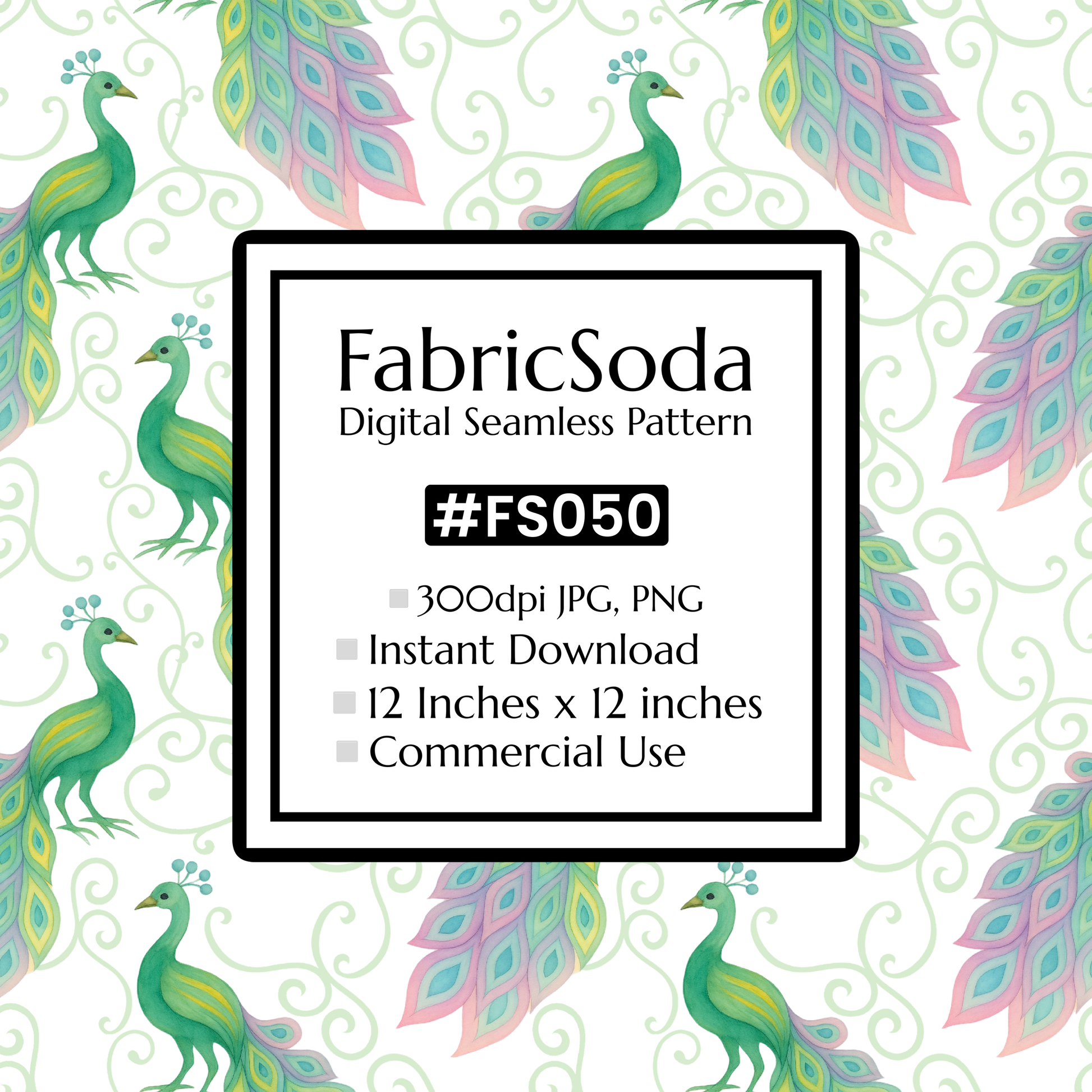 FS050 Green Peacock Seamless Pattern JPG PNG