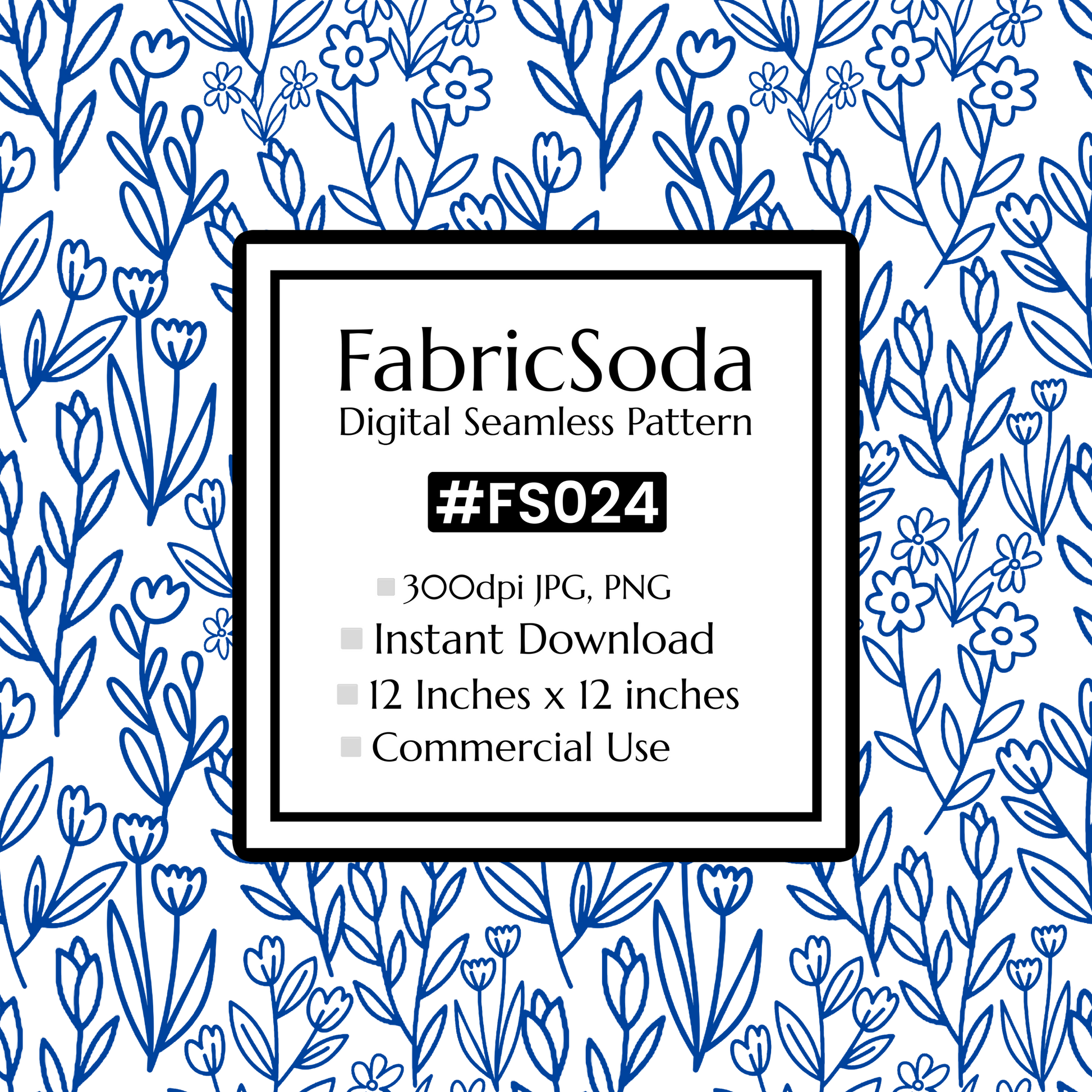 FS024 Blue Line Art Floral Seamless Pattern JPG PNG