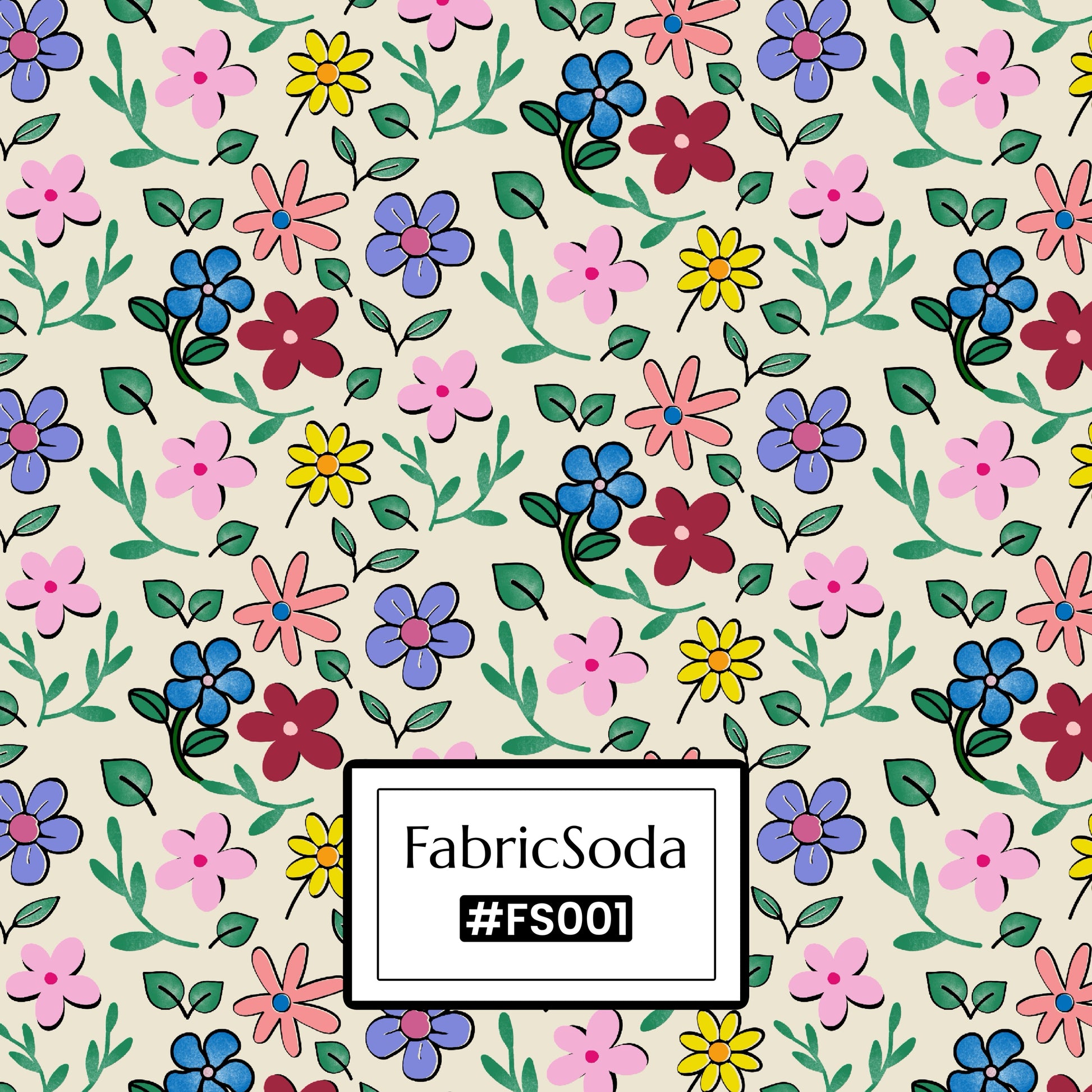 FS001 Beige Floral Cotton Printed Fabric