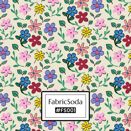 FS001 Beige Floral Cotton Printed Fabric