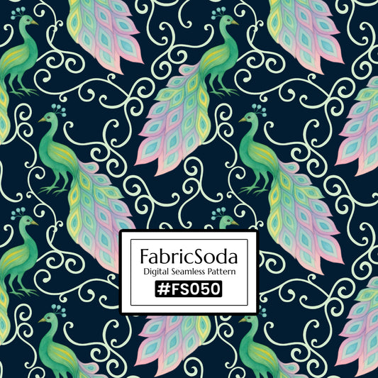 FS050 Green Peacock Seamless Pattern JPG PNG Bird Pattern 