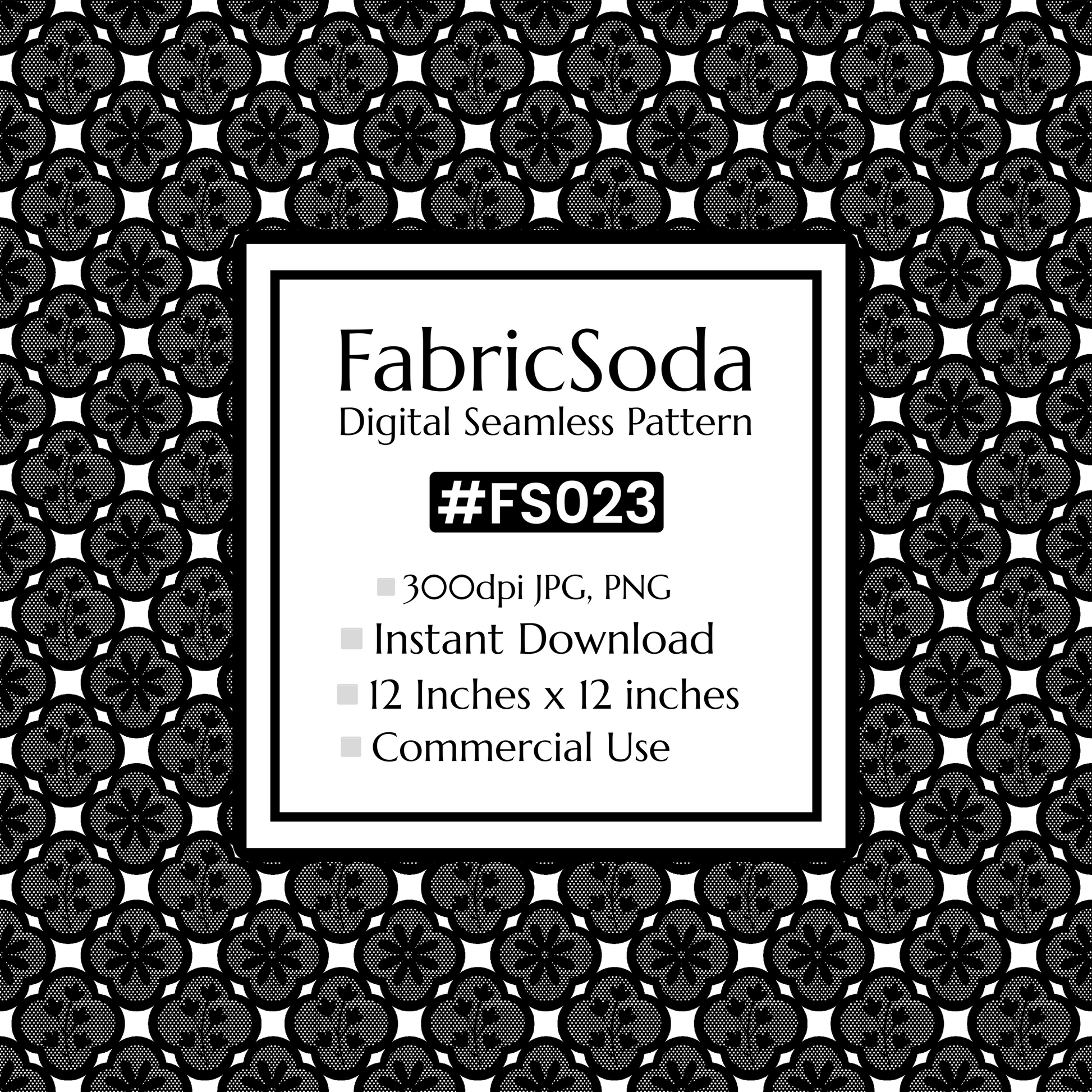 FS023 Black Lace Floral Seamless Pattern JPG PNG