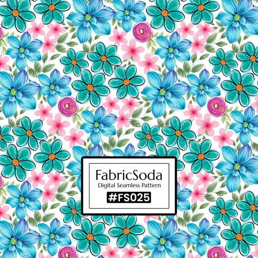 FS025 Blue Watercolour Floral Seamless Pattern JPG PNG