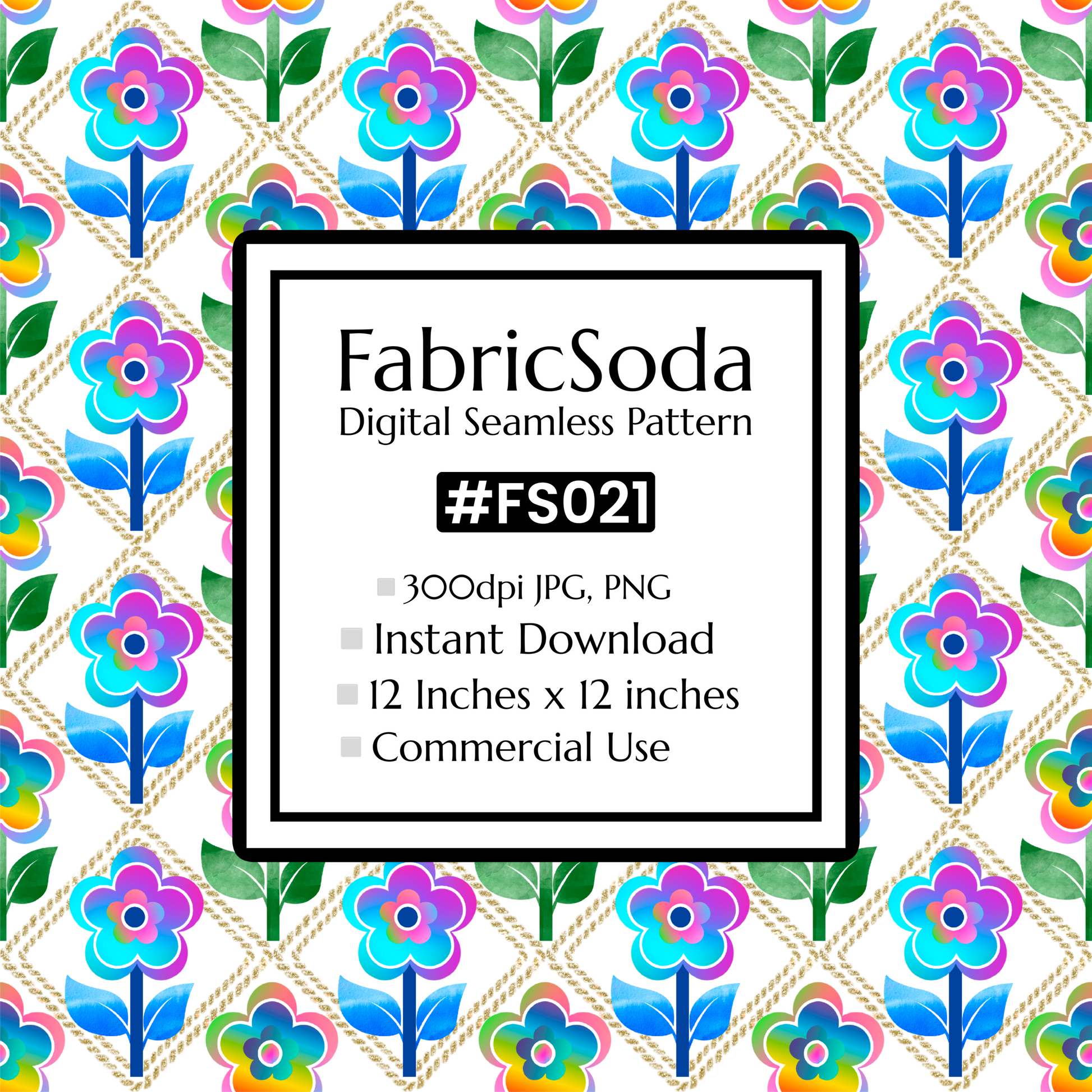 FS021 Blue Green Watercolour Floral Seamless Pattern JPG PNG