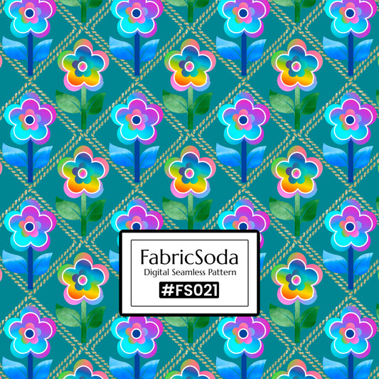 FS021 Blue Green Watercolour Floral Seamless Pattern JPG PNG